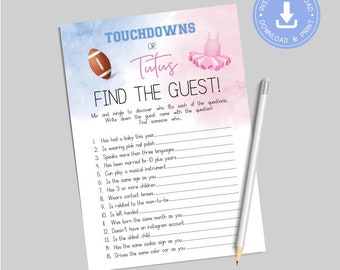 Touchdowns Or Tutus, blue and pink, Find the guest, Games Printable, Instant Download, Game, Gender reveal, Football or ballet, cy084