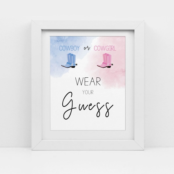 Cowboy or cowgirl gender reveal, western boy or girl baby shower, Wear Your Guess, instant download, printable pdf, CY099