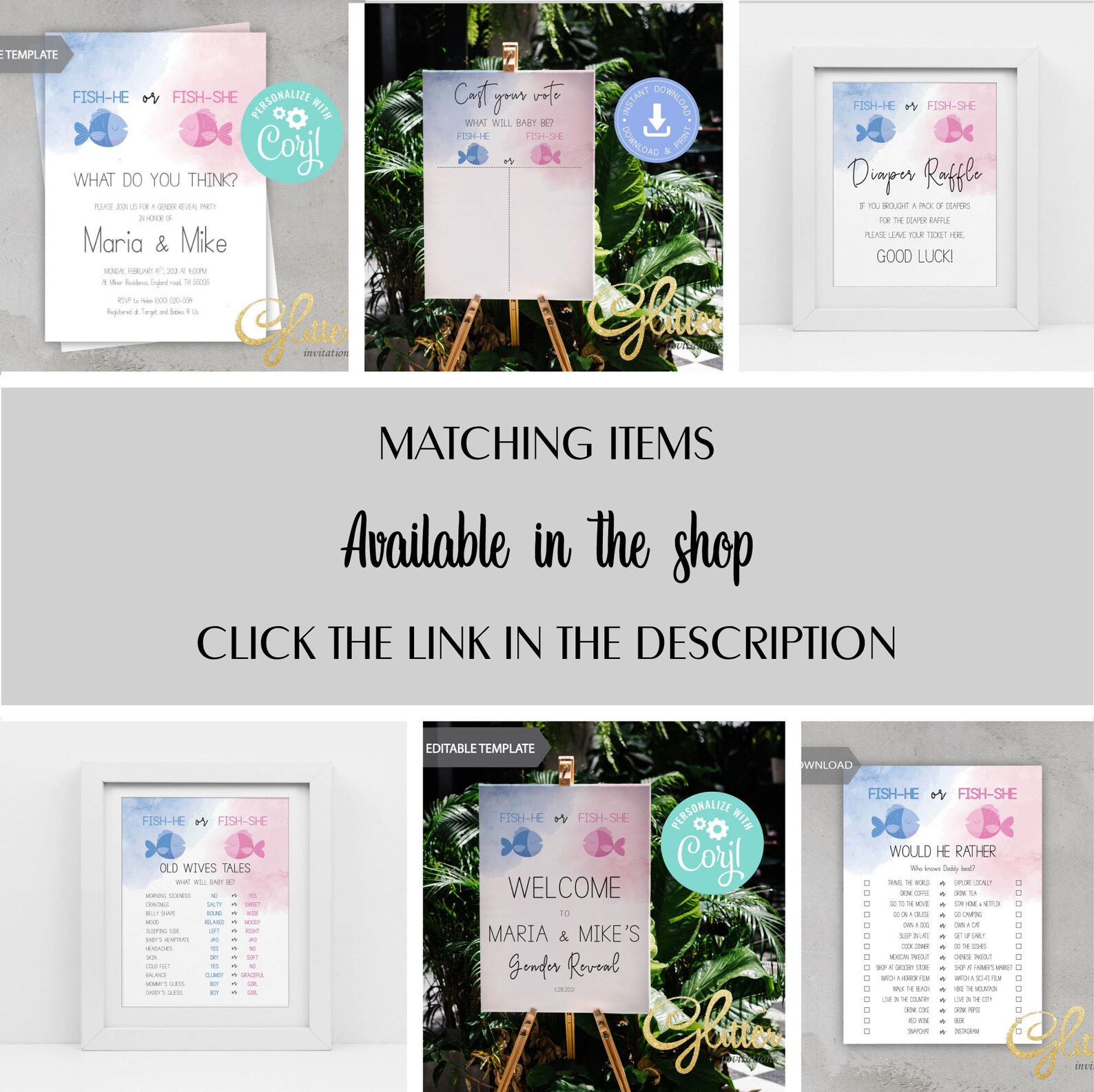 Fishing Theme Gender Reveal Fish He or Fish She Gender Etsy