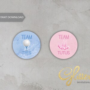 Tees or Tutus Gender Reveal Stickers: Team Pink, Team Blue (Printable PDF)