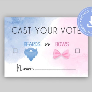 Bärte oder Schleifen Gender Reveal, blau und rosa Babyparty, abstimmen, sofortiger Download, er oder sie Babyparty, CY123
