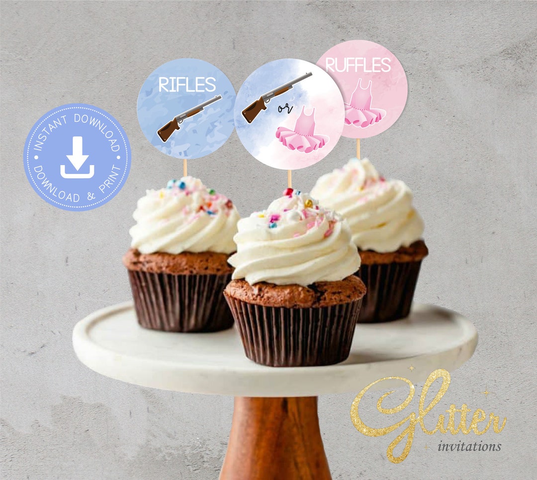 Rifles or Ruffles Gender Reveal, Shooting Gender Reveal, Cupcake ...