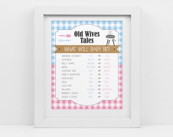 BBQ Baby Q Shower Gender Reveal, blue and pink, Old wives tale sign, instant download, printable pdf, CY068