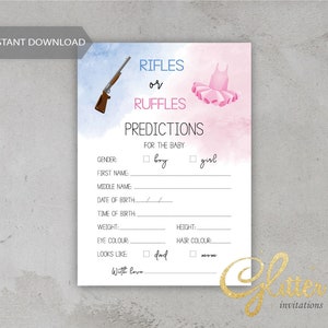Fusils ou volants sexe révèlent, tournage sexe révèlent, bleu et rose, carte de prédictions bébé, jeu de téléchargement instantané, pdf imprimable, cy105