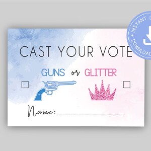 Guns Or glitter Gender Reveal Dusche, Shooting Gender Reveal, Cast your Vote, blau oder rosa, Sofort Download, Junge oder Mädchen, cy115