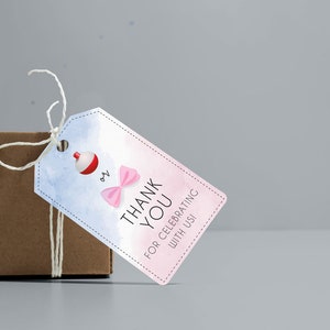 Bobbers o Bows Gender Reveal, Baby shower con tema de pesca, etiqueta de agradecimiento, azul y rosa, descarga instantánea, pdf imprimible, CY109