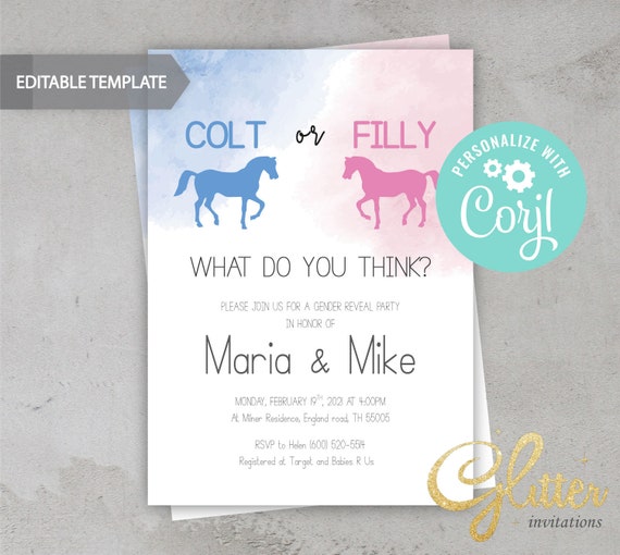 EDITABLE Colt or Filly Gender Reveal boy or Girl Blue and Etsy Canada