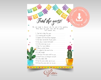 Fiesta Baby Shower Games, Find the guest Baby Shower, Games Printable, Instant Download, Mexican Taco Bout, Cactus theme, CY071