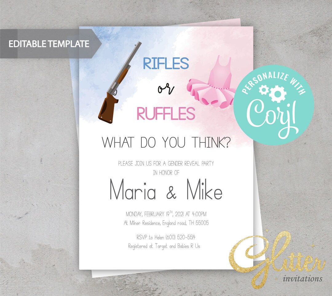 EDITABLE Rifles or Ruffles Gender Reveal, Shooting Gender Reveal, Blue ...