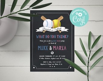 Baseball Softball Gender Reveal Invitation: Editable, Blue & Pink (Digital Download)