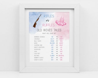 Rifles Or Ruffles Gender Reveal, Shooting Gender Reveal, blue and pink, Old wives tale sign, instant download, printable pdf, cy105