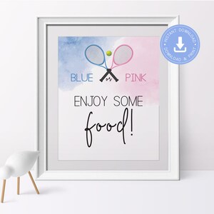Tennis Gender Reveal, tennis rackets Gender Reveal, blue and pink, food sign, boy or girl gender, printable pdf, he or she gender, CY130