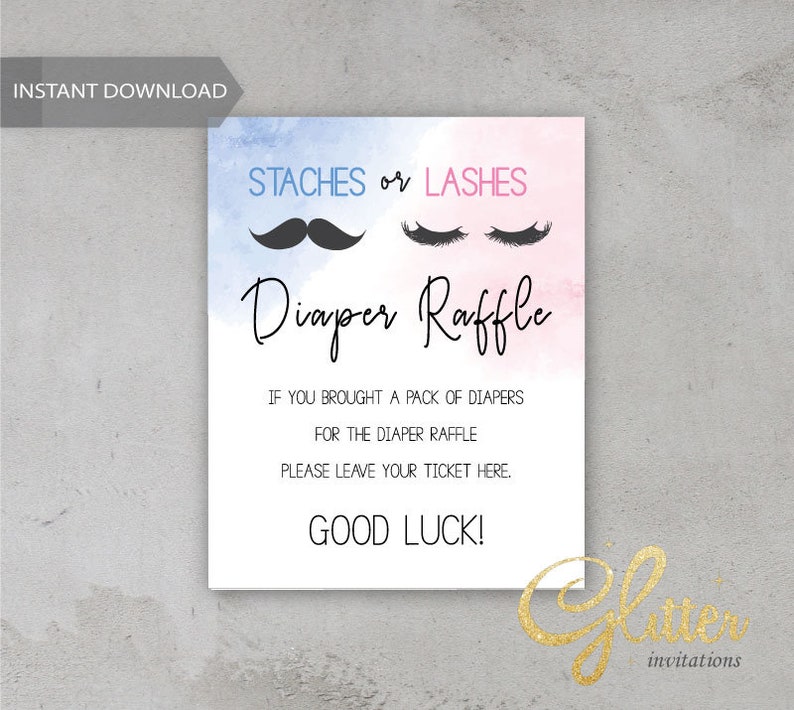Staches or Lashes Blue and Pink Diaper Raffle Sign - Etsy