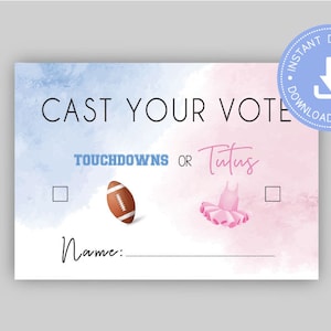 Touchdowns Or Tutus, Emite tu voto, azul o rosa, ducha Gender Reveal, descarga instantánea, niño o niña, Fútbol o ballet, cy084
