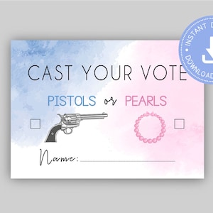Pistolas o Perlas Gender Reveal shower, baby shower azul y rosa, Emite tu voto, azul o rosa, descarga instantánea, niño o niña, cy121
