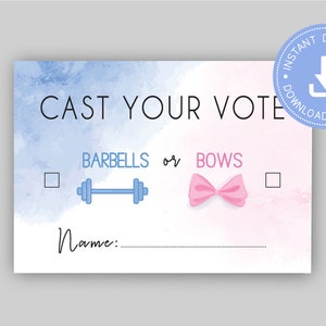 Barbells or Bows Gender Reveal, blau und rosa Baby Shower, Cast your Vote, sofortiger Download, er oder sie Baby Shower, CY124