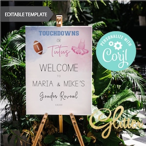 Touchdown modificabili o tutù, doccia rivelatrice di genere, cartello di benvenuto, download istantaneo, cartello di benvenuto stampabile, calcio o balletto, cy084