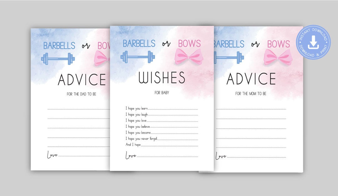 Barbells or Bows Gender Reveal, Blue and Pink, Advice for Mom to Be
