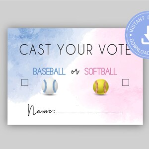 Béisbol o Softbol Revelación de género, Emite tu voto, azul o rosa, Ducha de revelación de género, descarga instantánea, baby shower de niño o niña, cy117