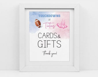 Touchdowns Or Tutus Gender Reveal, blue and pink, cards and gifts sign, boy or girl reveal, he or she, Football or ballet baby shower, cy084