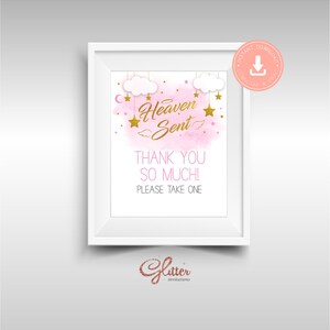 El cielo envió oro, niña Baby Shower, Por favor tome uno, baby shower, Signo de agradecimiento imprimible, Descarga instantánea, pdf imprimible, CY049