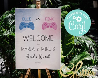 EDITABLE Gamer Gender Reveal, welcome sign, instant download, printable pdf, consoler Gender Reveal, gaming gender reveal, cy127