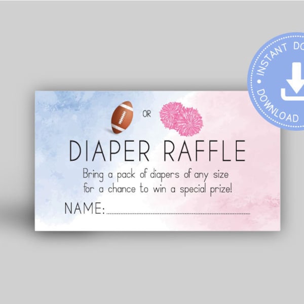 Football Or Pom Poms, Touchdowns Gender Reveal, diaper raffle ticket, printable pdf, Blue and pink, boy or girl, cy084