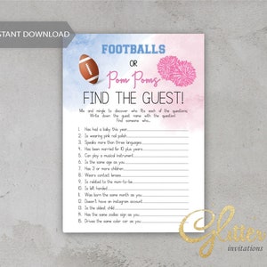 Footballs Or Pom Poms, Touchdowns Gender Reveal, Find the guest, Games Printable, Instant Download, Game, Football or Cheerleaders, cy084