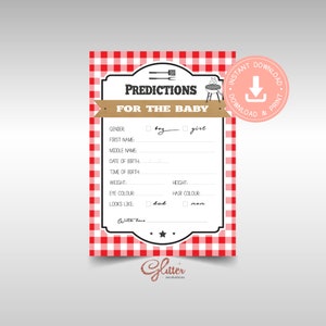 BBQ Baby Q Shower Spiele, Predictions Karte, druckbare pdf, Mädchen Babyparty, Junge Babyparty, Geschlecht offenbaren Dusche, Zwillinge Babyparty, CY068