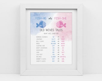 Fishing Theme Gender Reveal, Fish he or Fish she Gender Reveal, blue and pink, Old wives tale sign, instant download, printable pdf, cy0102
