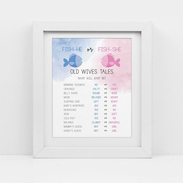 Tema de pesca Revelación de género, Pescado él o Pescado ella Revelación de género, azul y rosa, Signo de cuento de viejas, descarga instantánea, pdf imprimible, cy0102