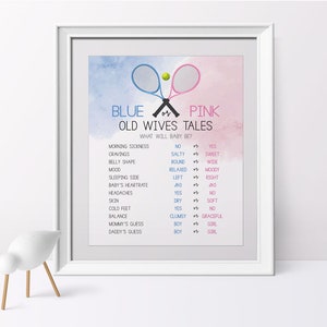 Tennis Gender Reveal, tennis rackets Gender Reveal, blue and pink, Old wives tale sign, instant download, tennis ball gender reveal, cy130