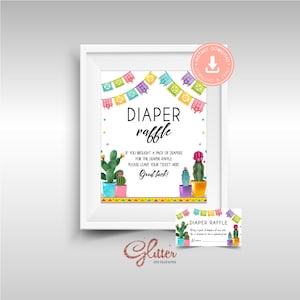 Fiesta Baby Shower Games, Diaper raffle sign, printable pdf, girl baby shower, gender reveal shower, Mexican Taco Bout, Cactus theme, CY071