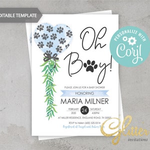 EDITABLE Puppy boy Shower invitation, dog floral invites, instant download, printable pdf, CY024