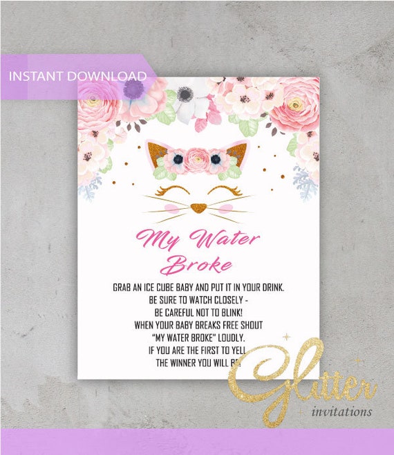 Kitten Floral Cat Flowers Girl Baby Shower Printable My Etsy