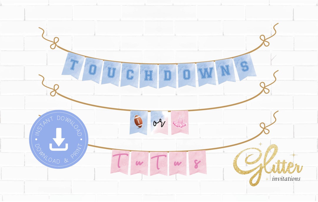Touchdowns or Tutus Gender Reveal, Decorations Banner Bunting Flags ...