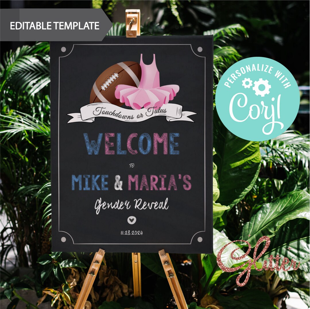EDITABLE Touchdowns or Tutus, Printable Welcome Sign, Gender Reveal Sign, Football or Ballet ...