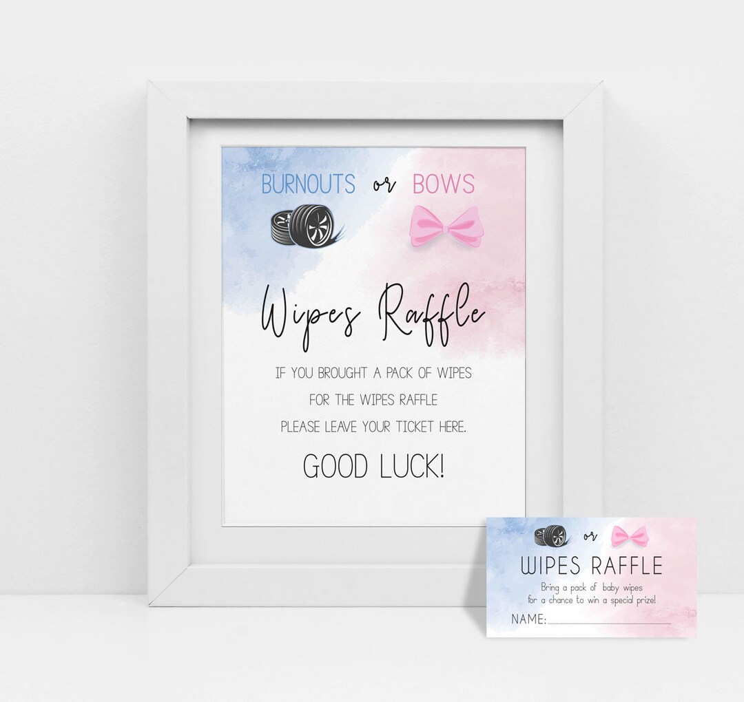 Burnouts or Bows Wipes Raffle Sign: Gender Reveal (printable PDF) - Etsy