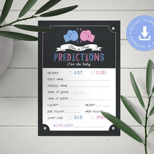 Boxing Gender Reveal Gender Reveal, Carte Baby Predictions, bleu et rose, Jeu à téléchargement instantané, pdf imprimable, Thème gants de boxe, CY118