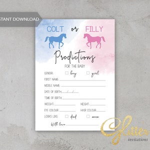 Colt o Filly Género revelar, niño o niña, Tarjeta de predicciones de bebé, juego de descarga instantánea, baby shower de género, pdf imprimible, CY088