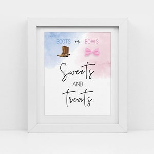 Boots or Bows gender reveal, blue and pink, sweets and treats sign, printable pdf, Boy or Girl baby shower, CY088