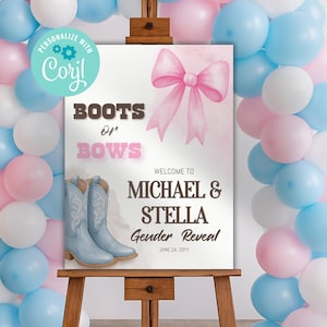 Boots or Bows gender EDITABLE welcome sign, western boy or girl gender, instant download, Printable Baby Shower Welcome Sign, CY088