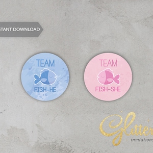 Fishing Theme Gender Reveal, Fish he or Fish she Gender Reveal, Team Pink Team Blue Stickers, instant download, printable pdf, cy102