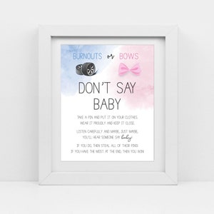 Burnouts or Bows, blue and pink, Printable Diaper Pin, Clothes Pin Game, Don&#39;t Say Baby, gender reveal shower, Wheels or bow, cy082