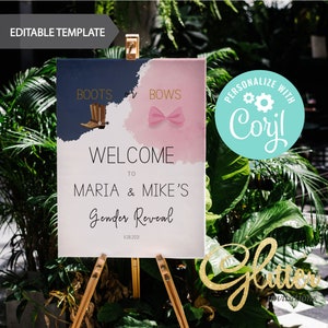 EDITABLE Boots or Bows gender, navy and pink welcome sign, western boy or girl gender, instant download, Printable Baby Shower, CY088