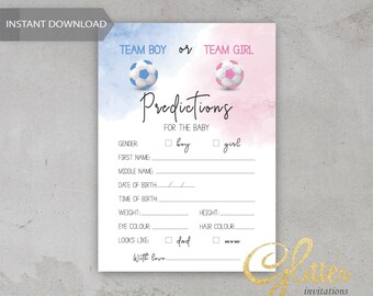 Soccer Gender reveal shower, team blue or team pink, Baby Predictions Card, Instant Download game,  printable pdf, CY090