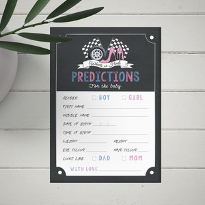 Revelación de género de ruedas o tacones, tarjeta de predicciones de bebé, juego de descarga instantánea, pdf imprimible, bicicletas o tacones, fondo de pizarra, CY075