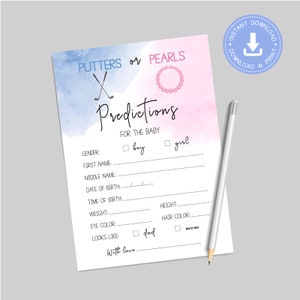 Putters ou perles, Golf Gender Reveal, bleu et rose, Baby Predictions Card, jeu de téléchargement instantané, pdf imprimable, CY098