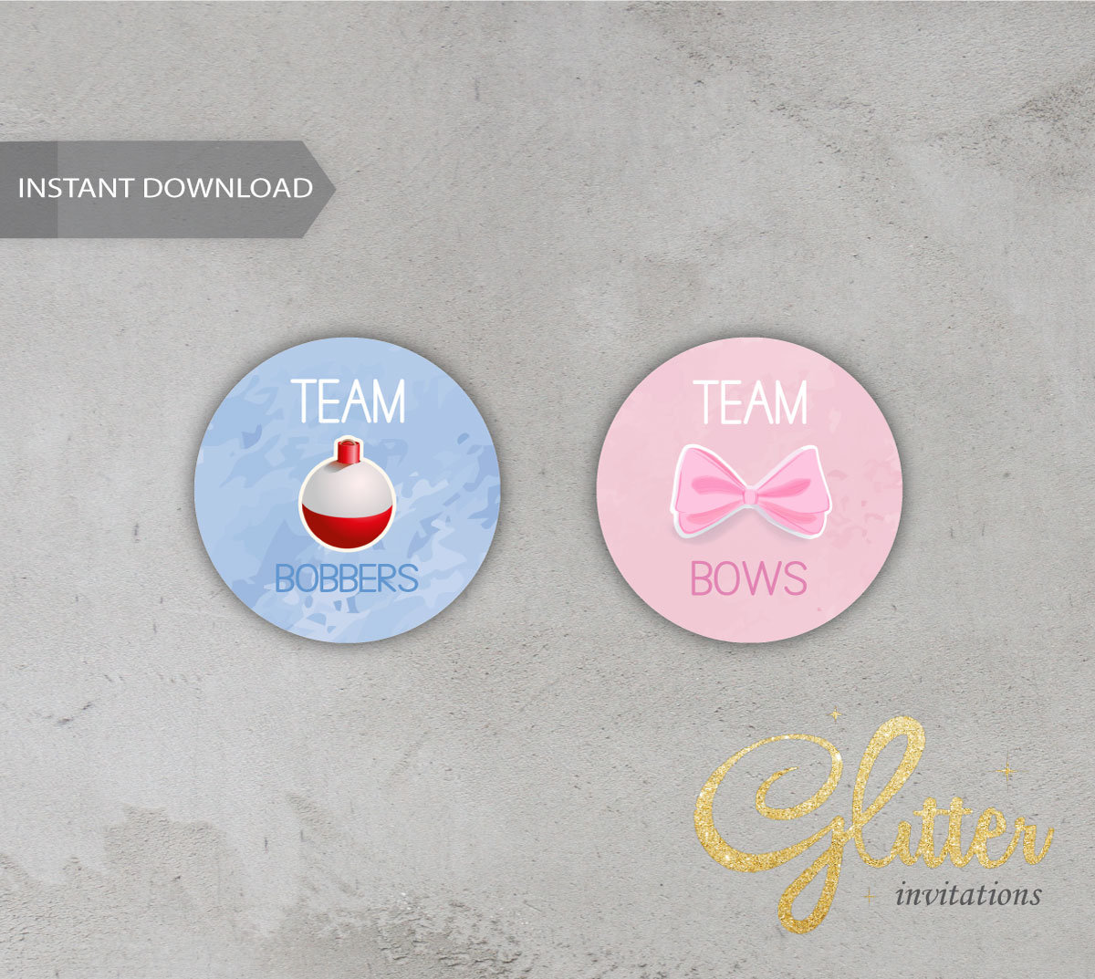 Bobbers or Bows Gender Reveal, Fishing Theme baby shower, Team Pink Team Blue Stickers, instant download, printable pdf, cy0109