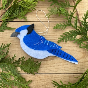 Blue Jay Handmade Christmas Ornament Felt Blue Jay 5.75” Felt Ornament Bird Lover Bird Watcher Woodland Forest Nature Primitive Blue Jay